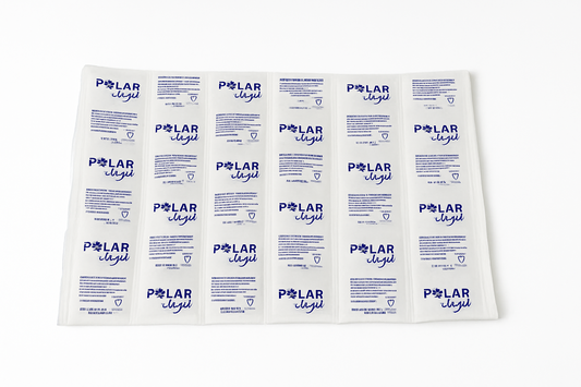 A sheet of 6 synthetic ice cells helps hydrate